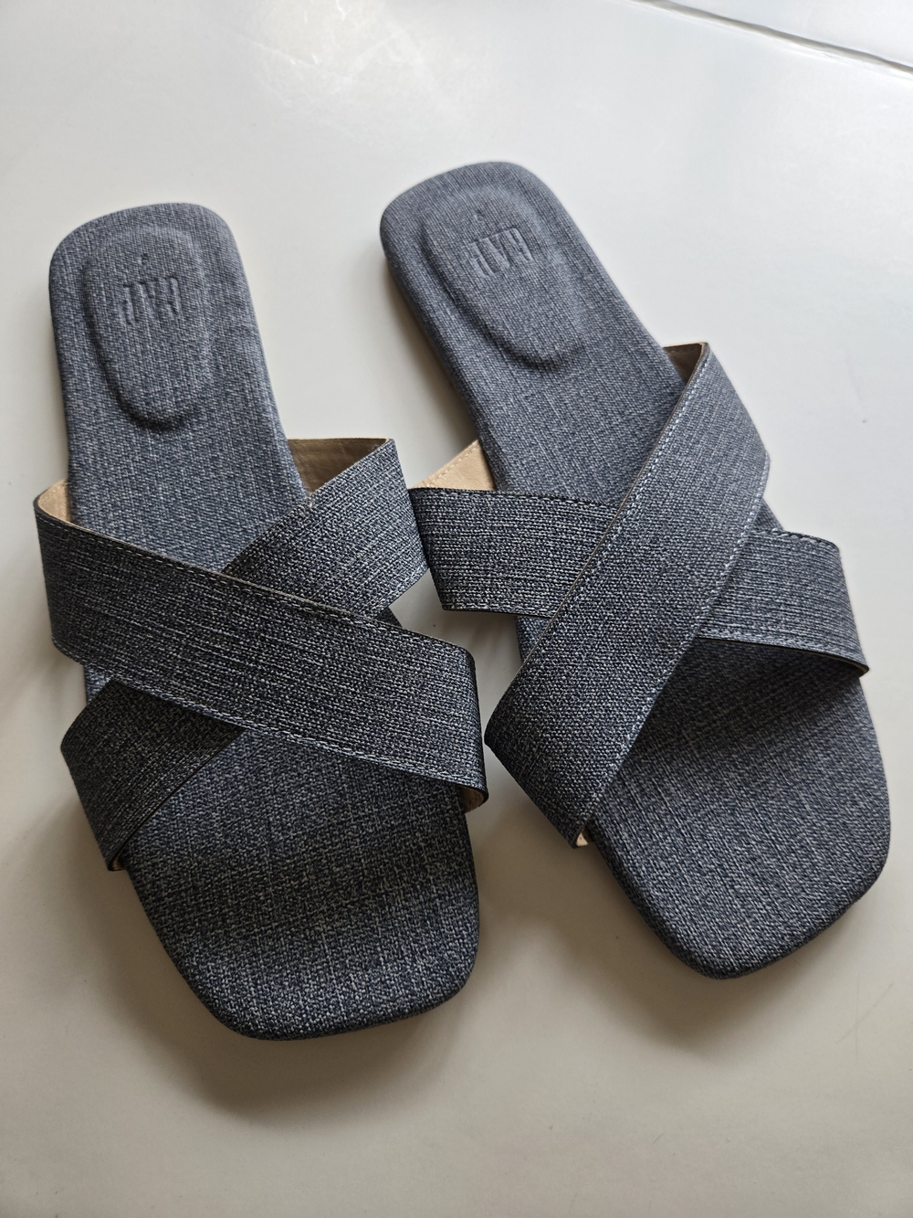 Women’s Cross Strap Slide Sandals - Denim-look